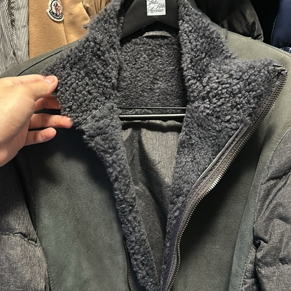 Emporio Armani Genuine Mutton Leather w/ Fabric Mix Bomber Jacket - Picture 6 of 9